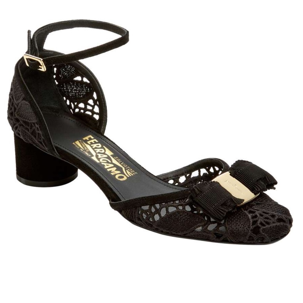 Ferragamo Women Size 5.5 Enny Lace Two-Piece Pumps